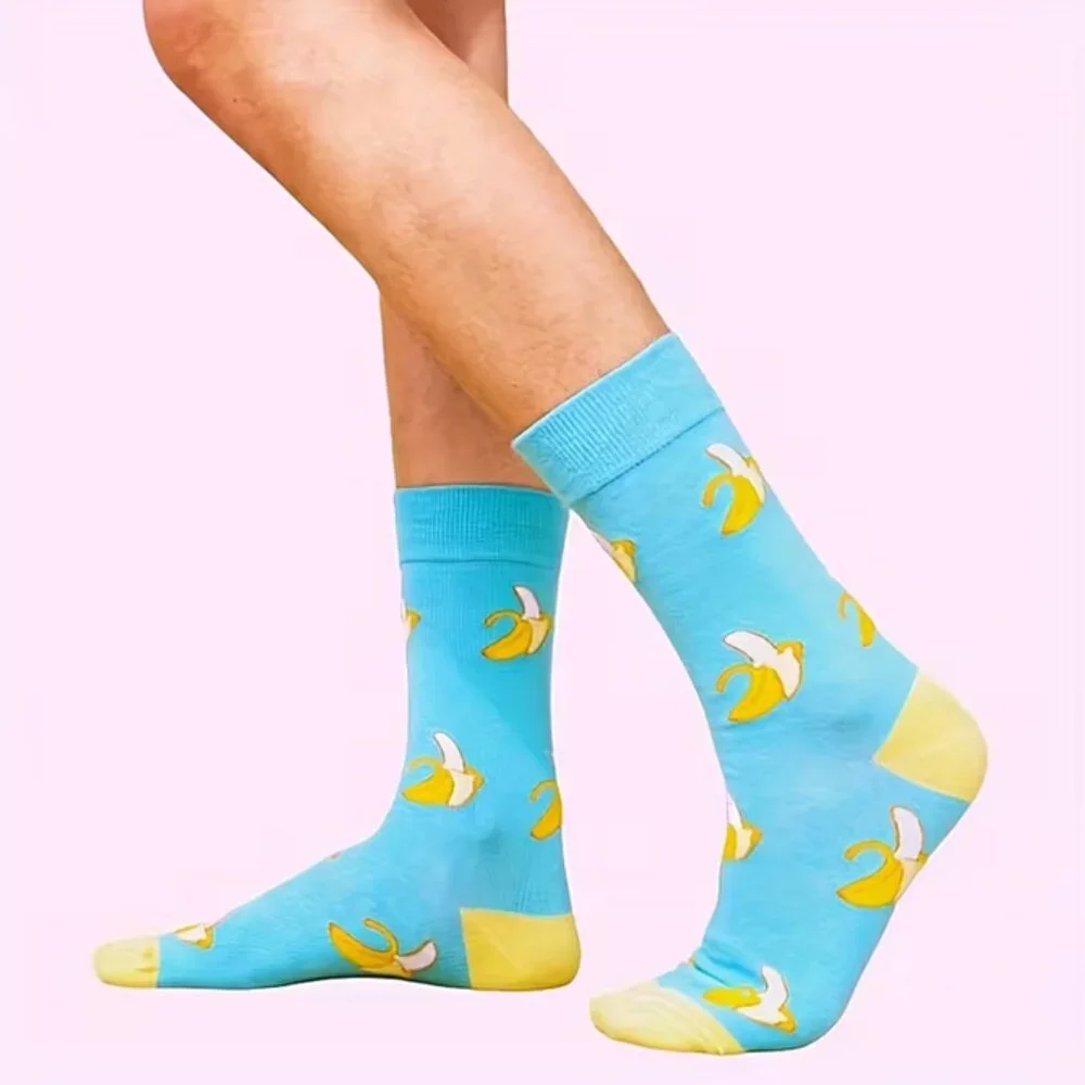 Banana Themed Crew Socks - Aqua/Yellow - Gender Neutral- OS - NWT